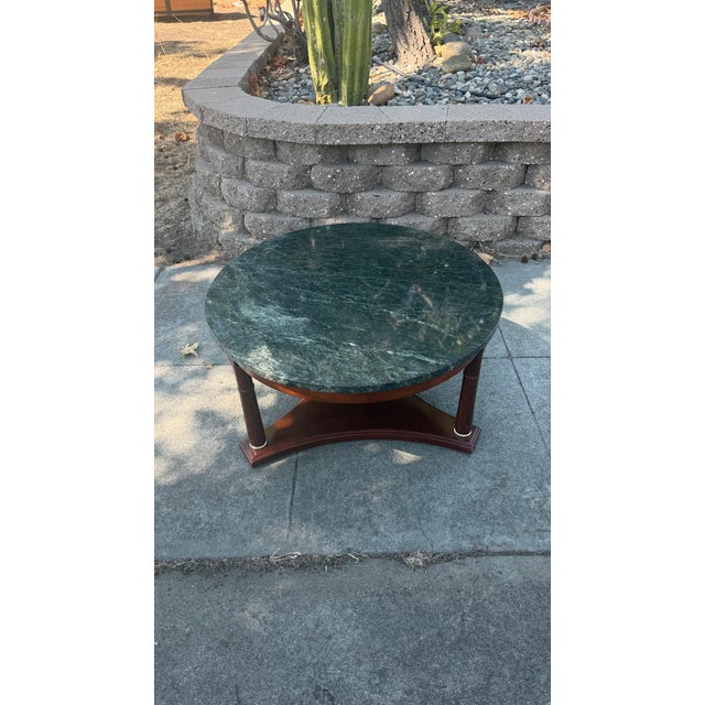 Green Vintage French Empire Neoclassical Style Mahogany Green Marble TopCoffee Table For Sale - Image 8 of 13