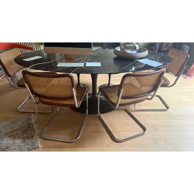 Metal Model S32 Dining Chair with Woven Cane and Brown Wood Frame by Marcel Breuer for Thonet, 1981, Set of 4 For Sale - Image 7 of 15