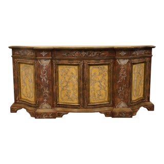 Italian Made Decorative Crafts Italian Provincial Hand-Painted 86" Sideboard Buffet 1137 For Sale
