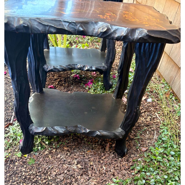 Pair of Mid Century Japonisme Ebonized Scultural Lacquer Side Tables For Sale - Image 4 of 12