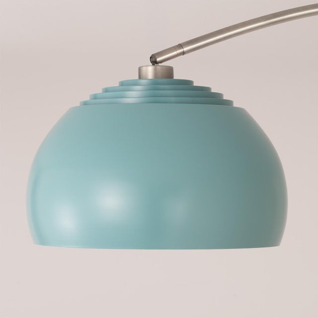 Nova 1960s Morelli Half Dome Arc Wall Sconce - Pool Blue Shade, Modern Satin Nickel, White Steel Shade For Sale - Image 4 of 7