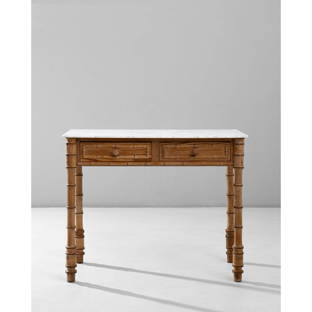 French Provincial 1900s French Faux Bamboo Table With Marble Top For Sale - Image 3 of 18