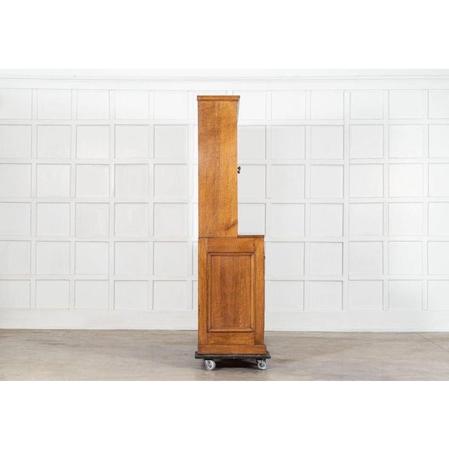 Wood Large English Oak Glazed Bookcase, 1920s For Sale - Image 7 of 13