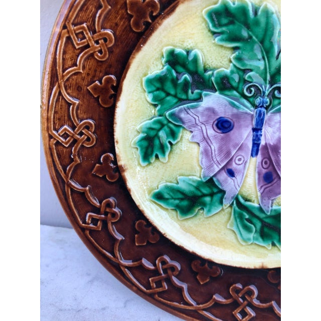 French Country 19th Century French Majolica Butterfly Plate Longchamp For Sale - Image 3 of 7