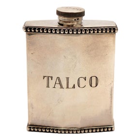 Silver Talcum Powder Bottle with Pearly Edges For Sale