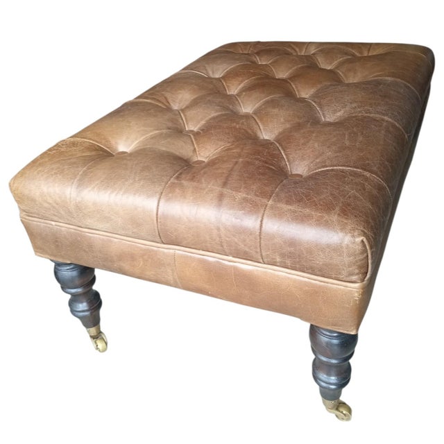 Elevate Your Living Space With This Stunning, Handcrafted Chesterfield Sofa and Ottoman in Genuine Tan Leather For Sale - Image 4 of 12