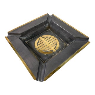 Asian Insignia Pewter and Brass Catchall Dish or Ashtray For Sale
