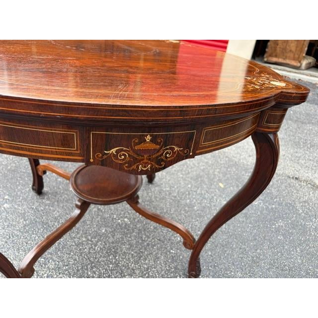 Late 19th Century Superb Quality English Rosewood Center Table String Inlay With Flowers For Sale - Image 4 of 4