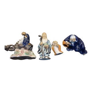 Set of Four Wanjiang Chinese Mudman Clay Figurines For Sale
