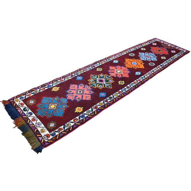 Textile Turkish Runner Rug. Hand-Knotted Tribal Deep Pink Color Hallway Rug, Kitchen Decor - 3′ × 12′ For Sale - Image 7 of 17