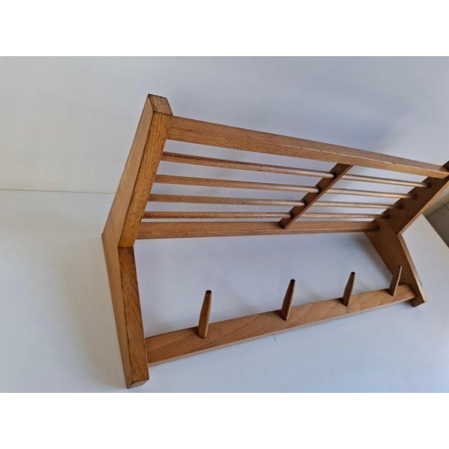 Gold Mid-Century Modern Czechoslovak Wooden Wall Coat Rack with Shelf, 1970 For Sale - Image 8 of 15