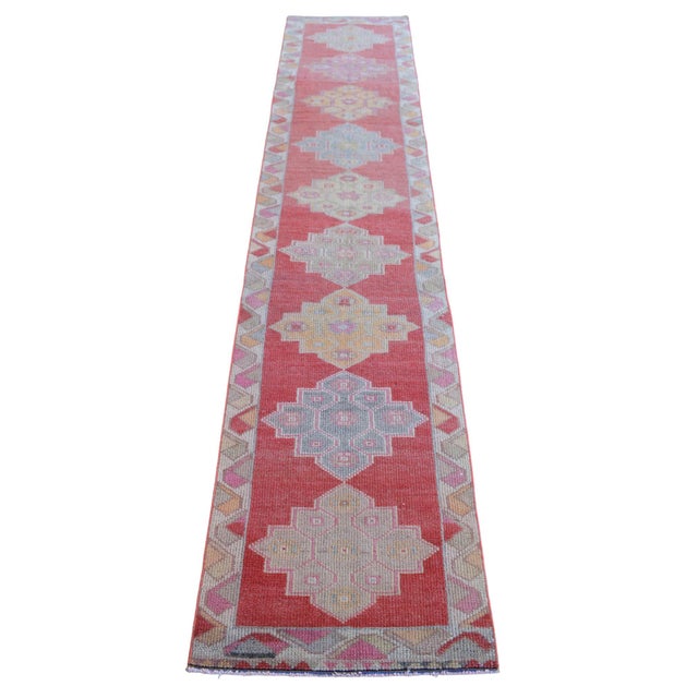 1970s Vintage Turkish Hand-Knotted Runner Rug, Hallway Rug, Kitchen Decor - 2′6″ × 11′5″ For Sale - Image 10 of 15