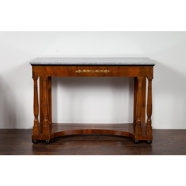 Pair of French 1860s Napoleon III Period Walnut Console Tables with Marble Tops For Sale - Image 9 of 12