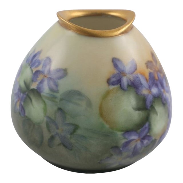 Hand Painted German Porcelain Bud Vase With Violets & Gilt Rim – 3” For Sale