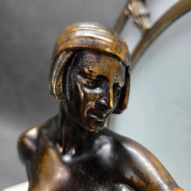 1920s Art Deco Egyptian Revival Nude Spelter & Marble Table Lamp For Sale - Image 10 of 16