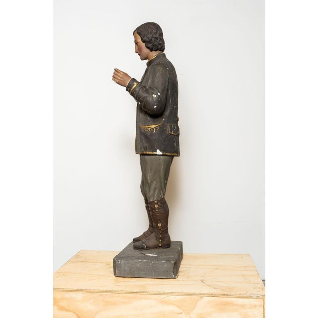 Antique Polychrome Wood and Gesso Statue of Saint Isidore For Sale - Image 9 of 14