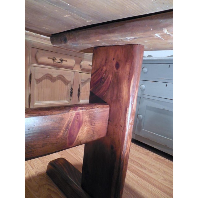 MidCentury Handcrafted Live Edge Full Slab Trestle Table Fom Tunbridge Tables Vermont Chairish