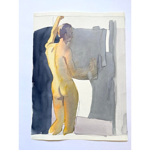 Original watercolor painting of a male nude by Seattle artist and architect, Jon Hall. Signed/dated 2001. Double-sided....