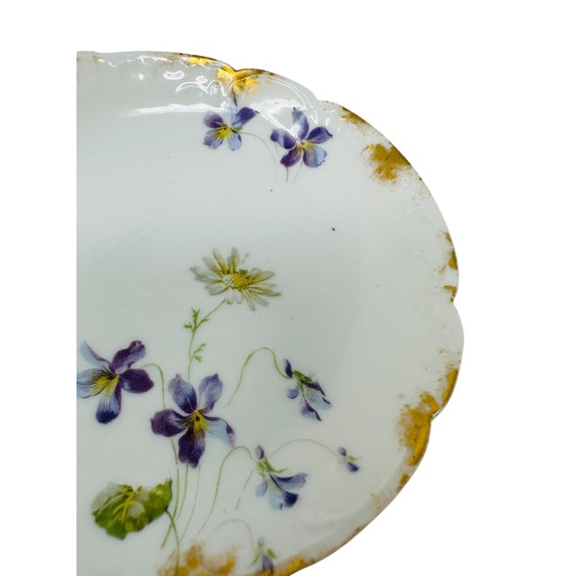 Set of 4 Antique Haviland Limoges Saucers | Schleiger 453d Violets & Daisies Pattern | French Porcelain 1888-1896 For Sale In Tampa - Image 6 of 10