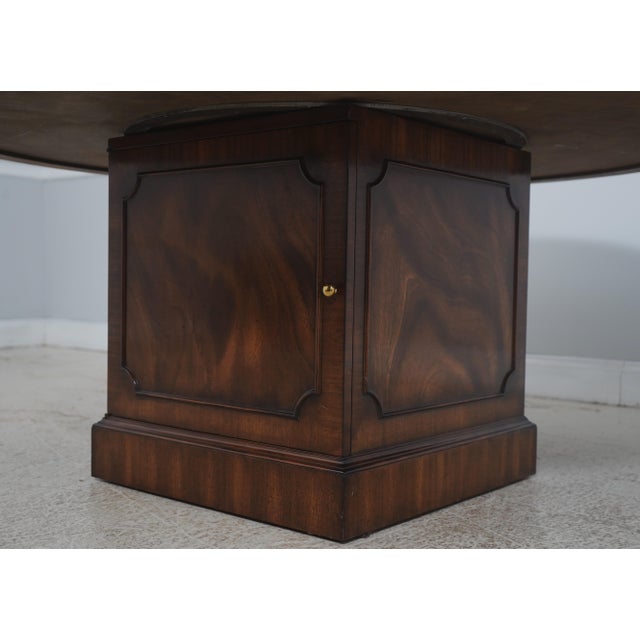 English Style Large Mahogany Round Leather Top Rent Table For Sale - Image 9 of 18