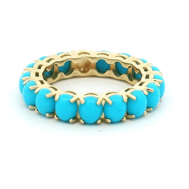 Contemporary 14k Gold Persian Turquoise Eternity Band With Diamond Accent, Size 7.5 For Sale - Image 3 of 7