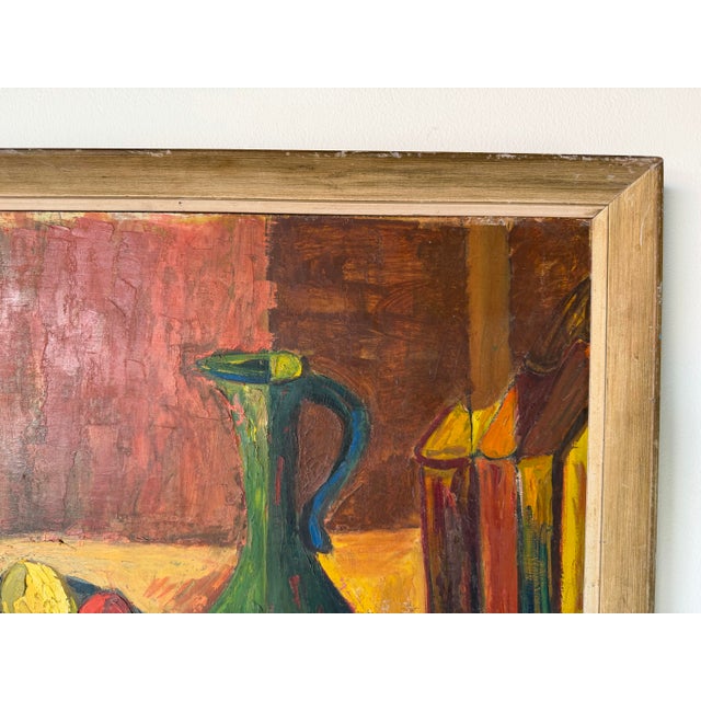 Red 1970’s Lila Mirsky Mid-Century Modern Still Life Oil on Masonite Painting – Wood Framed For Sale - Image 8 of 12