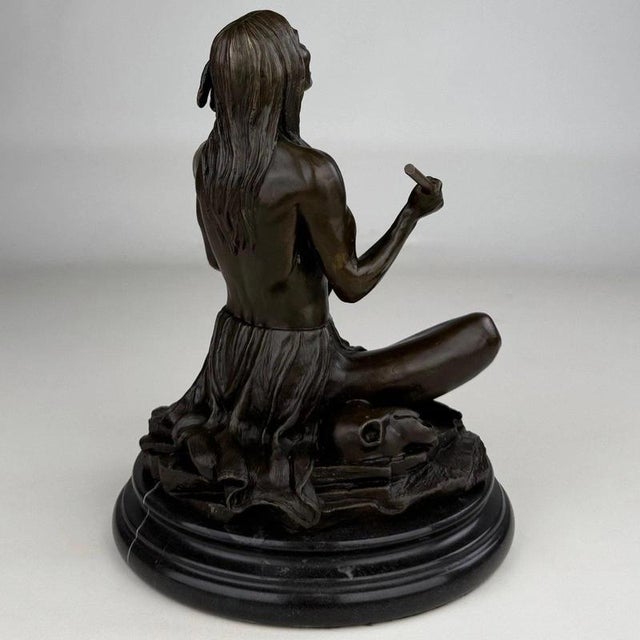Metal Seated Native American Drummer Figural Sculpture, 20th Century, Bronze For Sale - Image 7 of 12