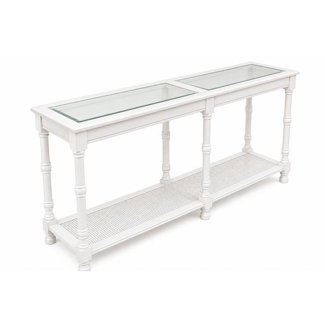 Traditional White Console Table With Glass Top For Sale - Image 4 of 6