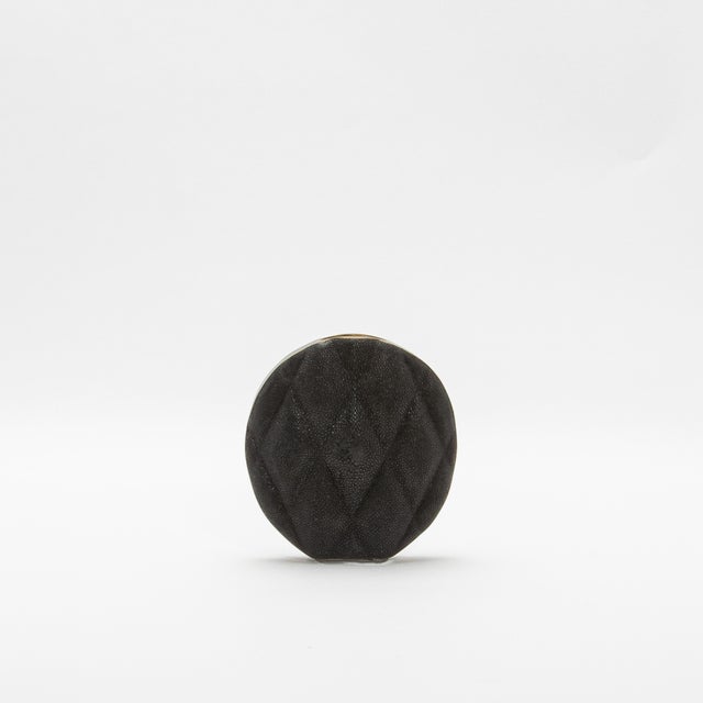 Kifu Paris Modern Quilted Vase in Black Shagreen With Brass Details by Kifu Paris For Sale - Image 4 of 7