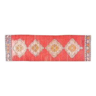 Vintage Turkish Anatolian Hand Knotted Wool Rug, 3'x10'7" For Sale