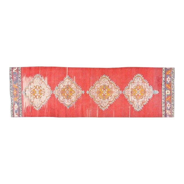 Vintage Turkish Anatolian Hand Knotted Wool Rug, 3'x10'7" For Sale