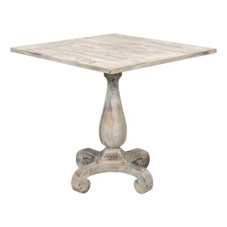 Antiqued Bistro Table in Grey Oak, Turned Pedestal For Sale