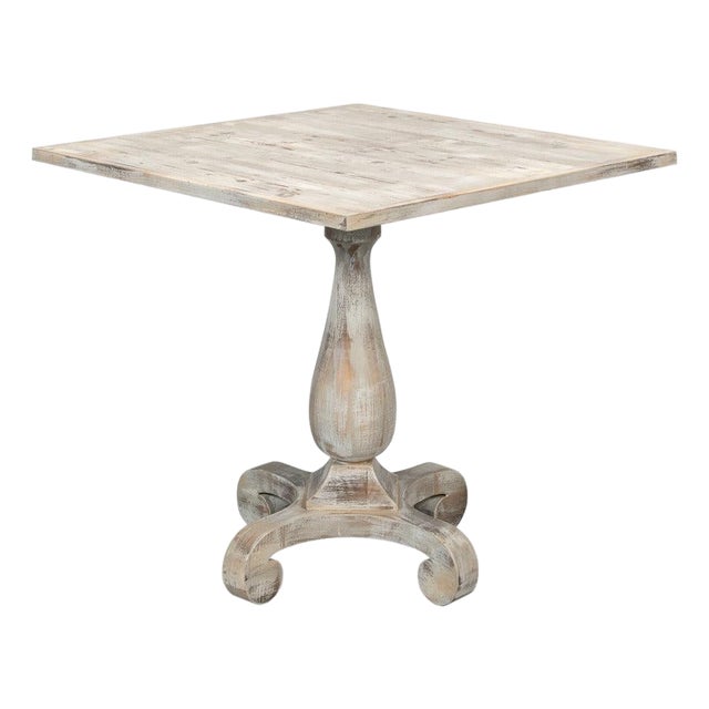 Antiqued Bistro Table in Grey Oak, Turned Pedestal For Sale
