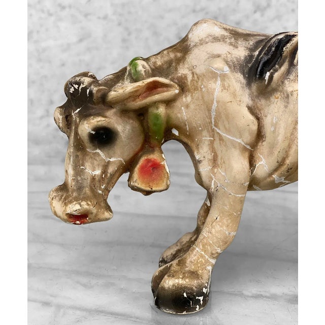 Vintage Traditional Farmhouse Chalkware Milking Cow Sculpture For Sale - Image 6 of 9