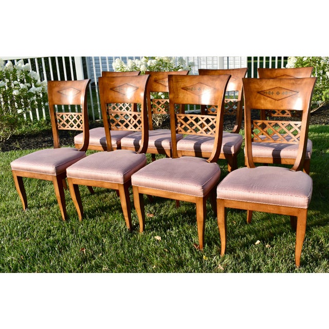 Vintage Brass Inlay Chairs Vintage Italian Regency Style Dining Chairs Set of 8 For Sale - Image 9 of 18