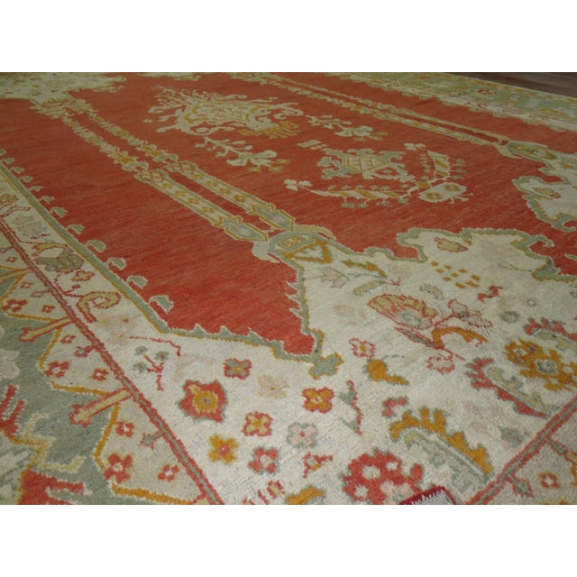 Classical Roman Zabihi Collection Turkish Antique Oushak Carpet - 12'10" x 17'1" For Sale - Image 3 of 12