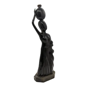 Ebony Wood African Statue Woman Carrying Jug Figurine Statue