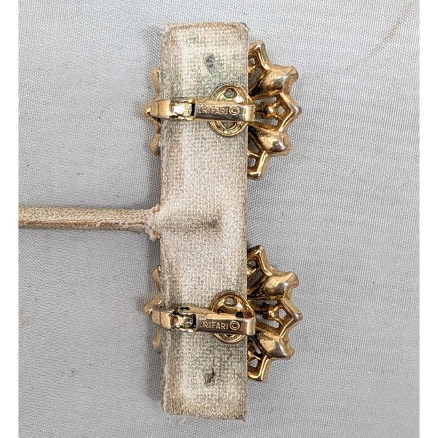 Vintage 1950s Signed Trifari Faux-Turquoise & Clear Rhinestone Clip Earrings-2 Pieces For Sale In Philadelphia - Image 6 of 7