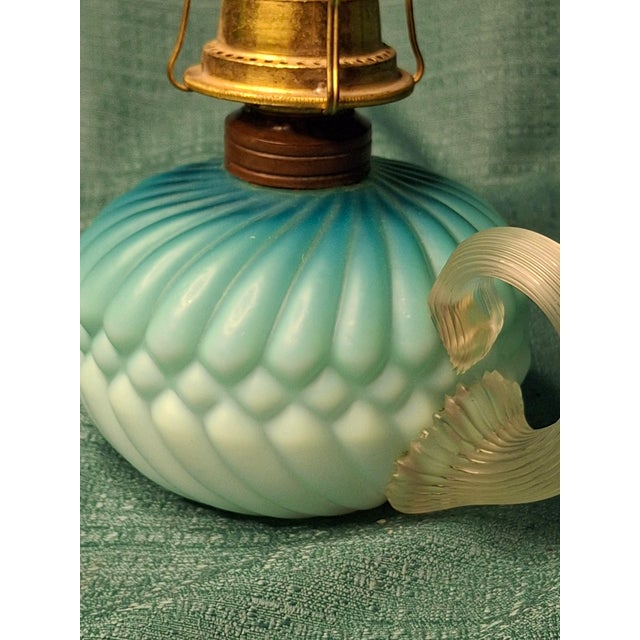 Rare Antique Blue Satin Glass Oil Kerosene Finger Lamp Hand-Blown Uv Reactive For Sale - Image 10 of 18
