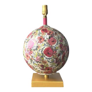 French, English Traditional, Cottage, Farmhouse, Floral Glass Orb Globe Table Lamp Base, Modern Boho Chic Poppies Floral Table Lamp For Sale