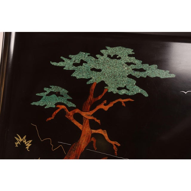 Black Large Mid-Century Black Resin Inlaid Tray With Monterey Cypress Tree Motif by Couroc Signed "Sfb Morse" For Sale - Image 8 of 15