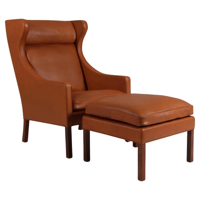 Set of Wingback Chair and Ottoman by Børge Mogensen for Fredericia For Sale