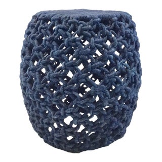 Made Goods Boho Chic Modern Blue Abaca Rope Stool For Sale