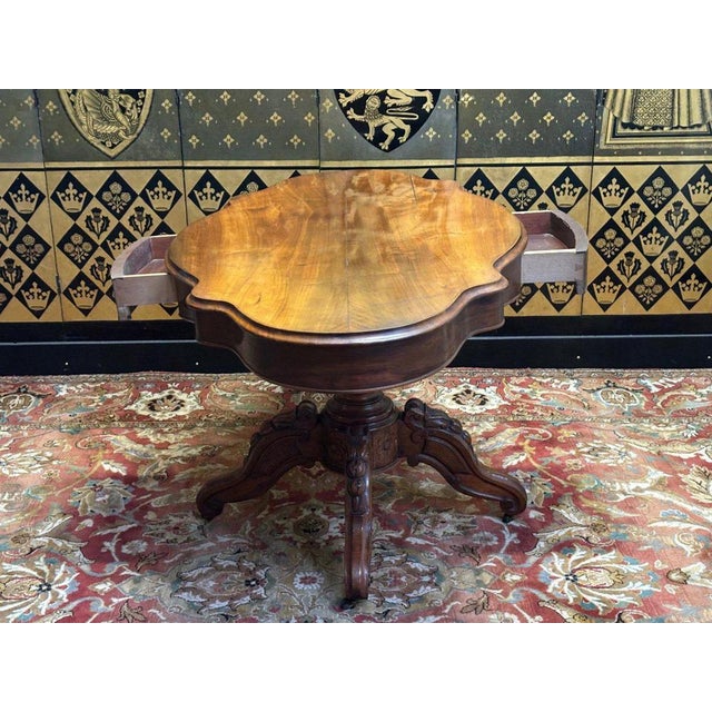 Fiddle Pedestal Table in Walnut For Sale - Image 5 of 11
