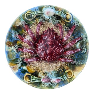 Vintage Palissy Portugese Style 3 Dimensional Crab Plate #1 For Sale