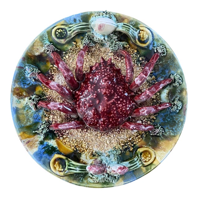 Vintage Palissy Portugese Style 3 Dimensional Crab Plate #1 For Sale