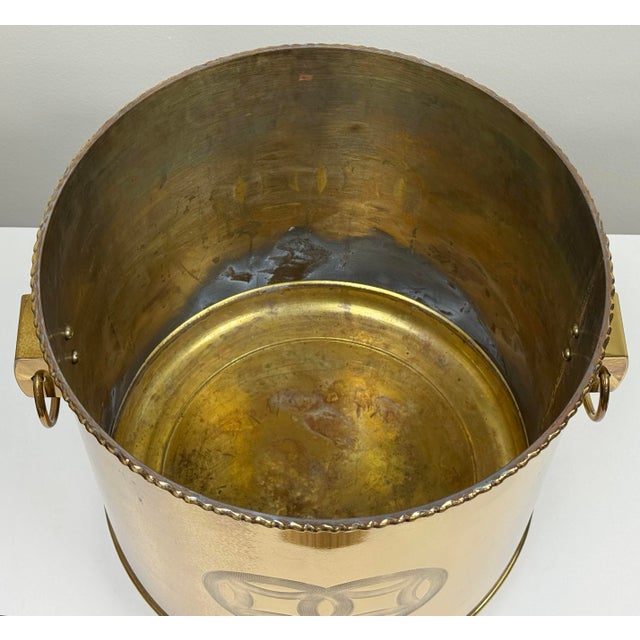 Large Vintage Brass Chinoiserie Style Engraved Planter For Sale - Image 4 of 12