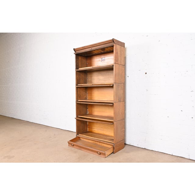 Antique Arts and Crafts Oak Five-Stack Barrister Bookcase With Leaded ...