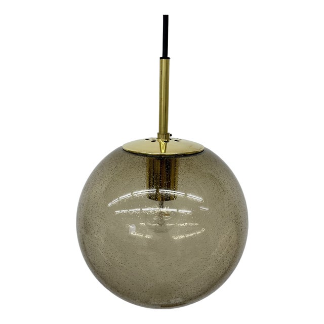 Brass and Smoked Glass Ball Pendant from Limburg Glashütte, 1970s For Sale