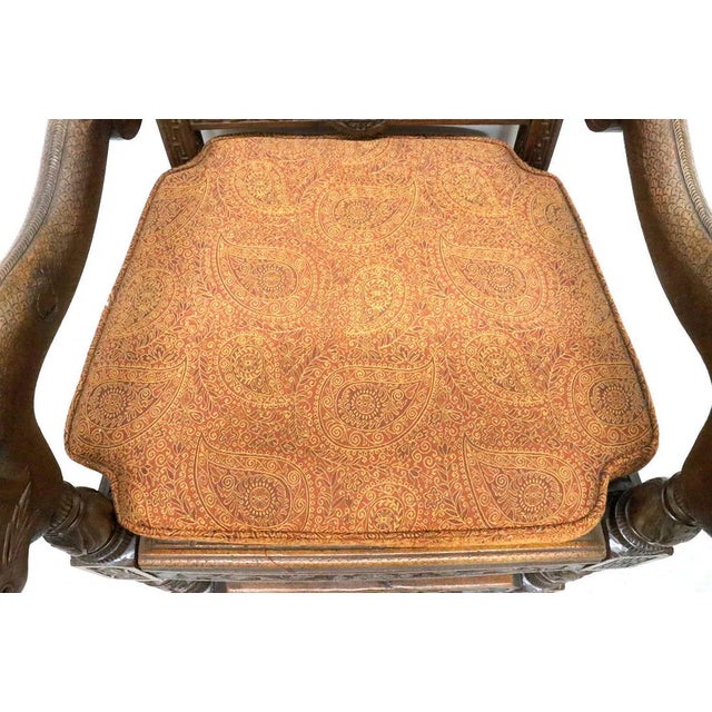 Wood Pair of Antique Heavily Hand Carved Wooden Armchairs For Sale - Image 7 of 15